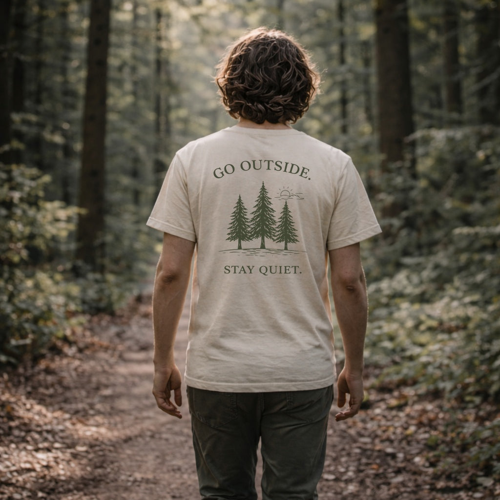 Go Outside Stay Quiet Shirt – Minimalist Forest Tee