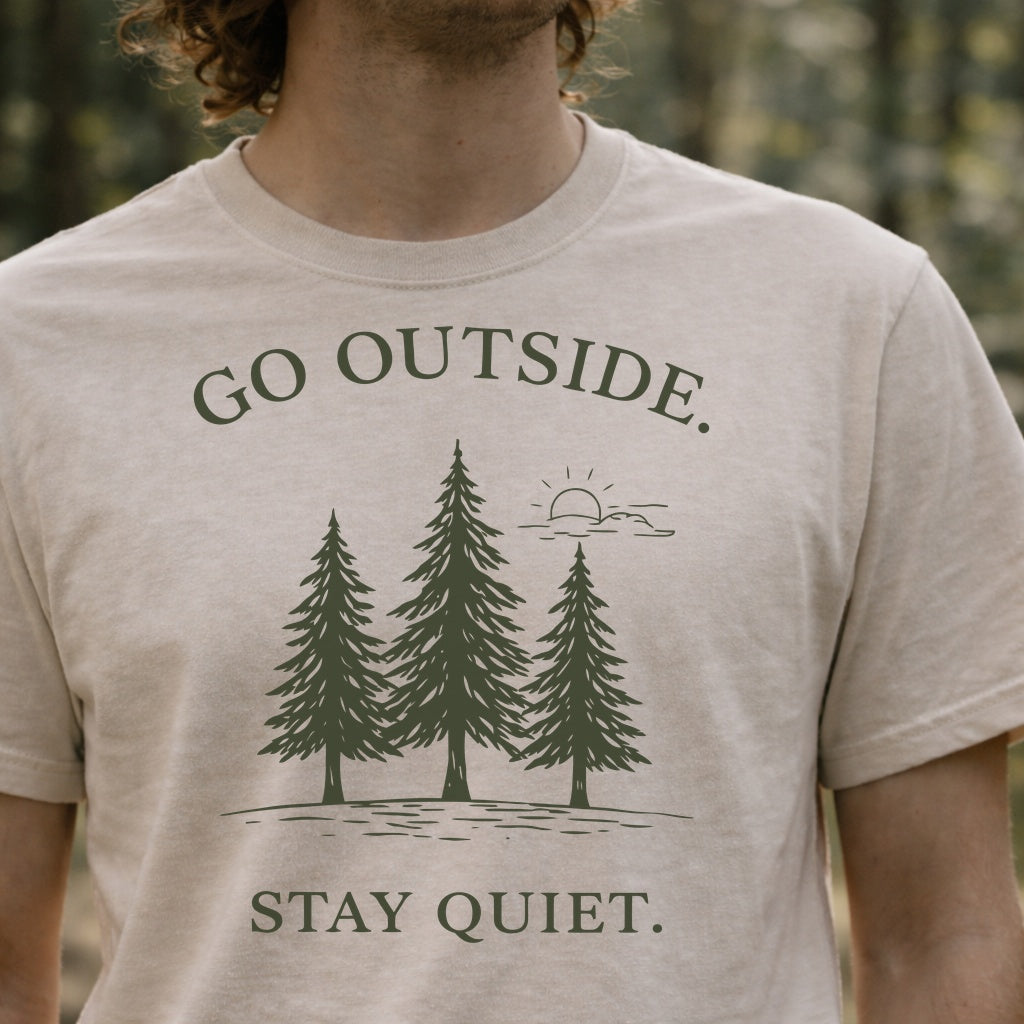 Go Outside Stay Quiet Shirt – Minimalist Forest Tee