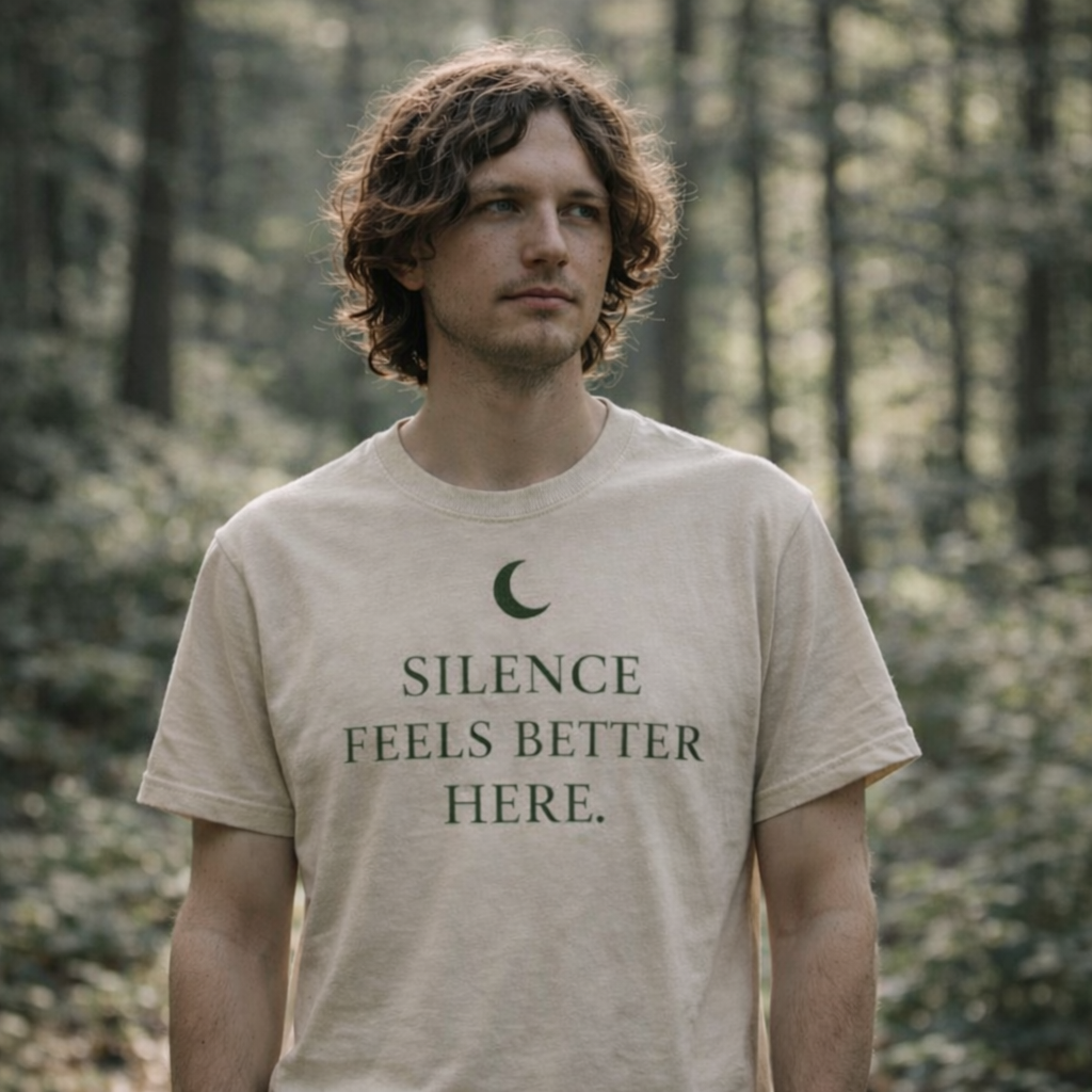Silence Feels Better Here T-Shirt – Calm Minimalist Nature Tee