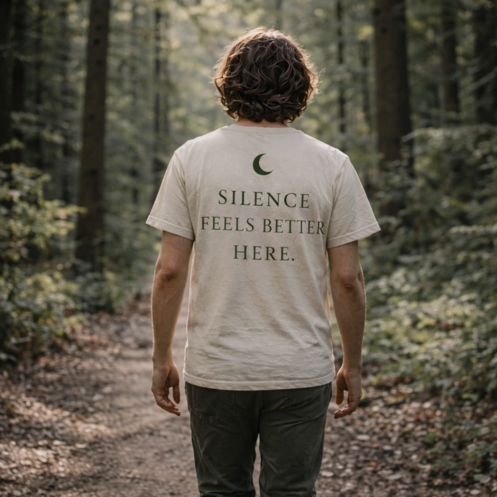Silence Feels Better Here T-Shirt – Calm Minimalist Nature Tee