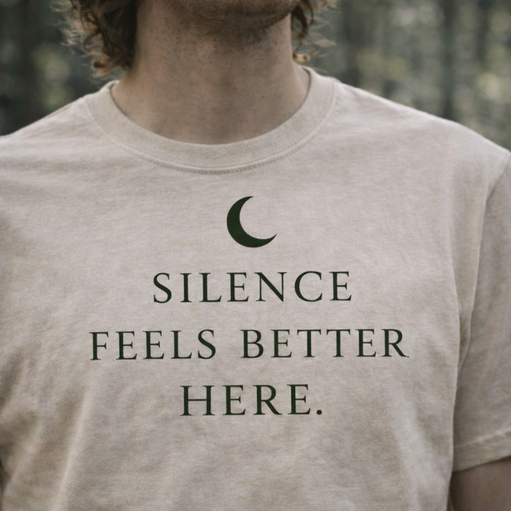 Silence Feels Better Here T-Shirt – Calm Minimalist Nature Tee
