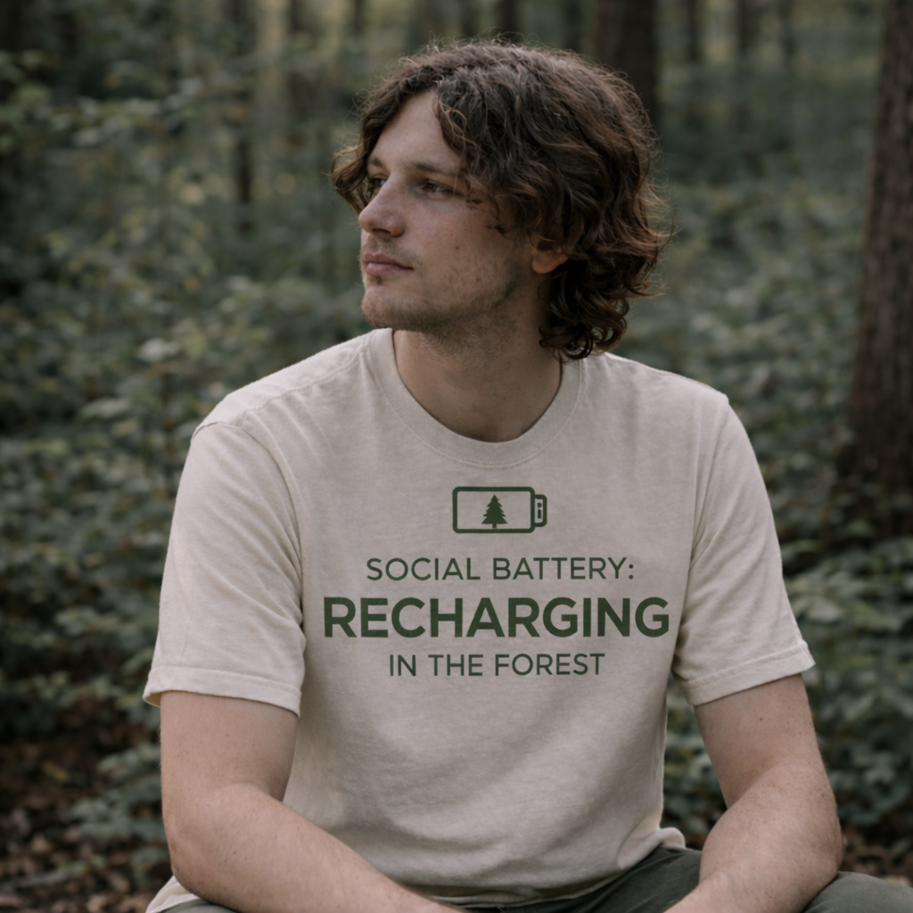 Social Battery Recharging in the Forest T-Shirt – Introvert Recharge Tee